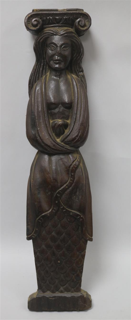 A 17th century oak mermaid pilaster